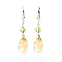 Citrine and Peridot Drop Earrings 11.0ctw in 9ct White Gold