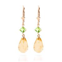 citrine and peridot drop earrings 110ctw in 9ct rose gold