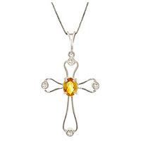 citrine and diamond venetian cross pendant necklace 045ct in 9ct white ...