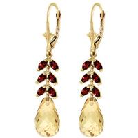 Citrine and Garnet Drop Earrings 11.2ctw in 9ct Gold