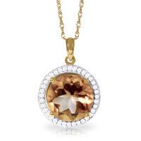 Citrine and Diamond Halo Pendant Necklace 6.0ct in 9ct Gold