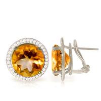 Citrine and Diamond French Clip Halo Earrings 12.0ct in 9ct White Gold