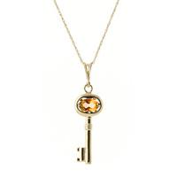 Citrine Key Charm Pendant Necklace 0.5ct in 9ct Gold