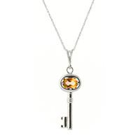 Citrine Key Charm Pendant Necklace 0.5ct in 9ct White Gold