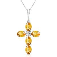 Citrine and Diamond Rio Cross Pendant Necklace 1.73ctw in 9ct White Gold