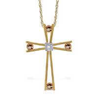 Citrine and Diamond Cross Pendant Necklace 0.4ctw in 9ct Gold