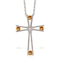 Citrine and Diamond Cross Pendant Necklace 0.4ctw in 9ct White Gold