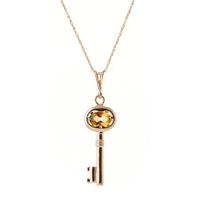 Citrine Key Charm Pendant Necklace 0.5ct in 9ct Rose Gold