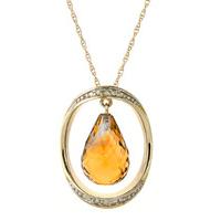 Citrine and Diamond Pendant Necklace 9.5ct in 9ct Gold