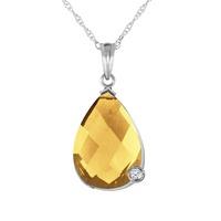 Citrine and Diamond Chequer Pendant Necklace 5.0ct in 9ct White Gold