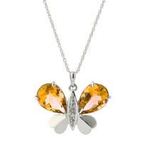 Citrine and Diamond Butterfly Pendant Necklace 7.0ctw in 9ct White Gold