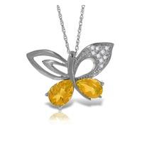 Citrine and Diamond Butterfly Pendant Necklace 3.1ctw in 9ct White Gold