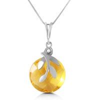 Citrine and Diamond Olive Leaf Chequer Pendant Necklace 5.3ct in 9ct White Gold