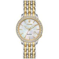 citizen ladies diamond bezel two tone bracelet watch ew2284 57d