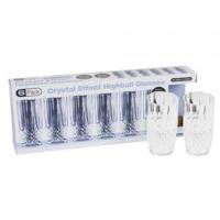 Clear 6 Piece Crystal Cut High-ball Glasses Set