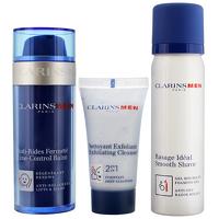 Clarins Men Line Control Balm 50ml, Exfoliating Cleanser 30ml and Smooth Shave 50ml