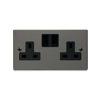 click deco black nickel 2 gang 13a switched socket