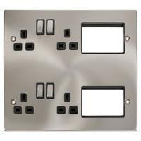 Click New Media Satin Chrome & BLack Combined Mains And Modular Plate