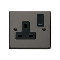 click deco black nickel 1 gang 13a switched socket