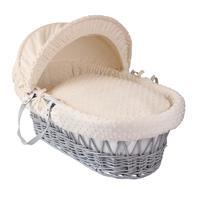Clair de Lune Grey Wicker Moses Basket with Dimple Lining Cream