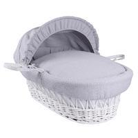 Clair de Lune White Wicker Moses Basket with Waffle Lining Grey