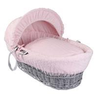 Clair de Lune Grey Wicker Moses Basket with Marshmallow Lining Pink