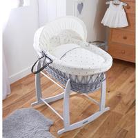 Clair de Lune Lullaby Hearts Grey Wicker Moses Basket White