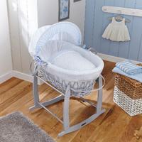 Clair de Lune Stars and Stripes Grey Wicker Moses Basket Blue