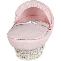 Clair de Lune White Wicker Moses Basket with Waffle Lining Pink