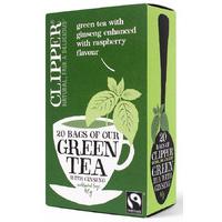 clipper fair trade green tea with ginseng enhanced with raspberry 20 b ...