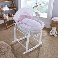 Clair de Lune Speckles White Wicker Moses Basket Pink
