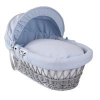 Clair de Lune Grey Wicker Moses Basket with Waffle Lining Blue