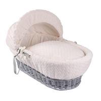 Clair de Lune Grey Wicker Moses Basket with Marshmallow Lining Cream