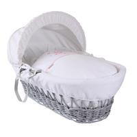 Clair de Lune Stardust Grey Wicker Moses Basket Pink