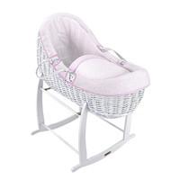 Clair de Lune Stars and Stripes White Willow Bassinet - Pink