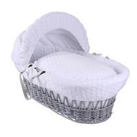 Clair de Lune Grey Wicker Moses Basket with Marshmallow Lining White