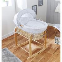 Clair de Lune Stars and Stripes Natural Wicker Moses Basket Grey