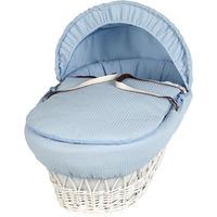 Clair de Lune White Wicker Moses Basket with Waffle Lining Blue