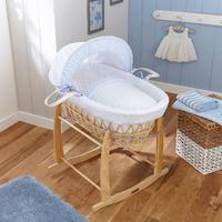 Clair de Lune Stars and Stripes Natural Wicker Moses Basket Blue