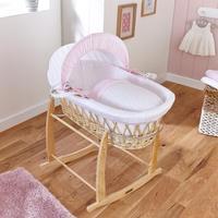 Clair de Lune Stars and Stripes Natural Wicker Moses Basket Pink
