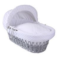 Clair de Lune Grey Wicker Moses Basket with Dimple Lining White
