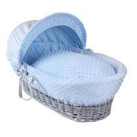 Clair de Lune Grey Wicker Moses Basket with Dimple Lining Blue