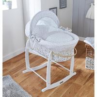 Clair de Lune Stars and Stripes White Wicker Moses Basket Grey