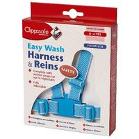 clippasafe easy wash harness reins sky blue white