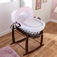 Clair de Lune Stars and Stripes Dark Wicker Moses Basket Pink