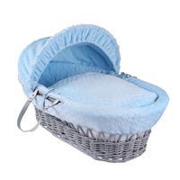Clair de Lune Grey Wicker Moses Basket with Marshmallow Lining Blue