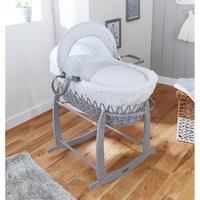 Clair de Lune Stars and Stripes Grey Wicker Moses Basket Grey