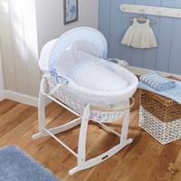 Clair de Lune Stars and Stripes White Wicker Moses Basket Blue