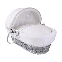 Clair de Lune Silver Lining Grey Wicker Moses Basket in White