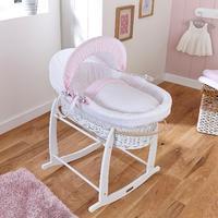 Clair de Lune Stars and Stripes White Wicker Moses Basket Pink